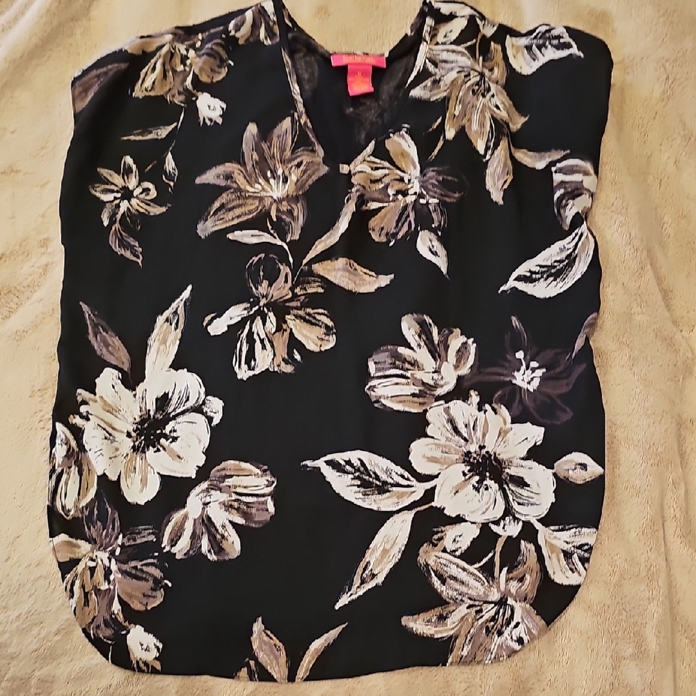 Catherine Malandrino Black and Cream Floral Blouse